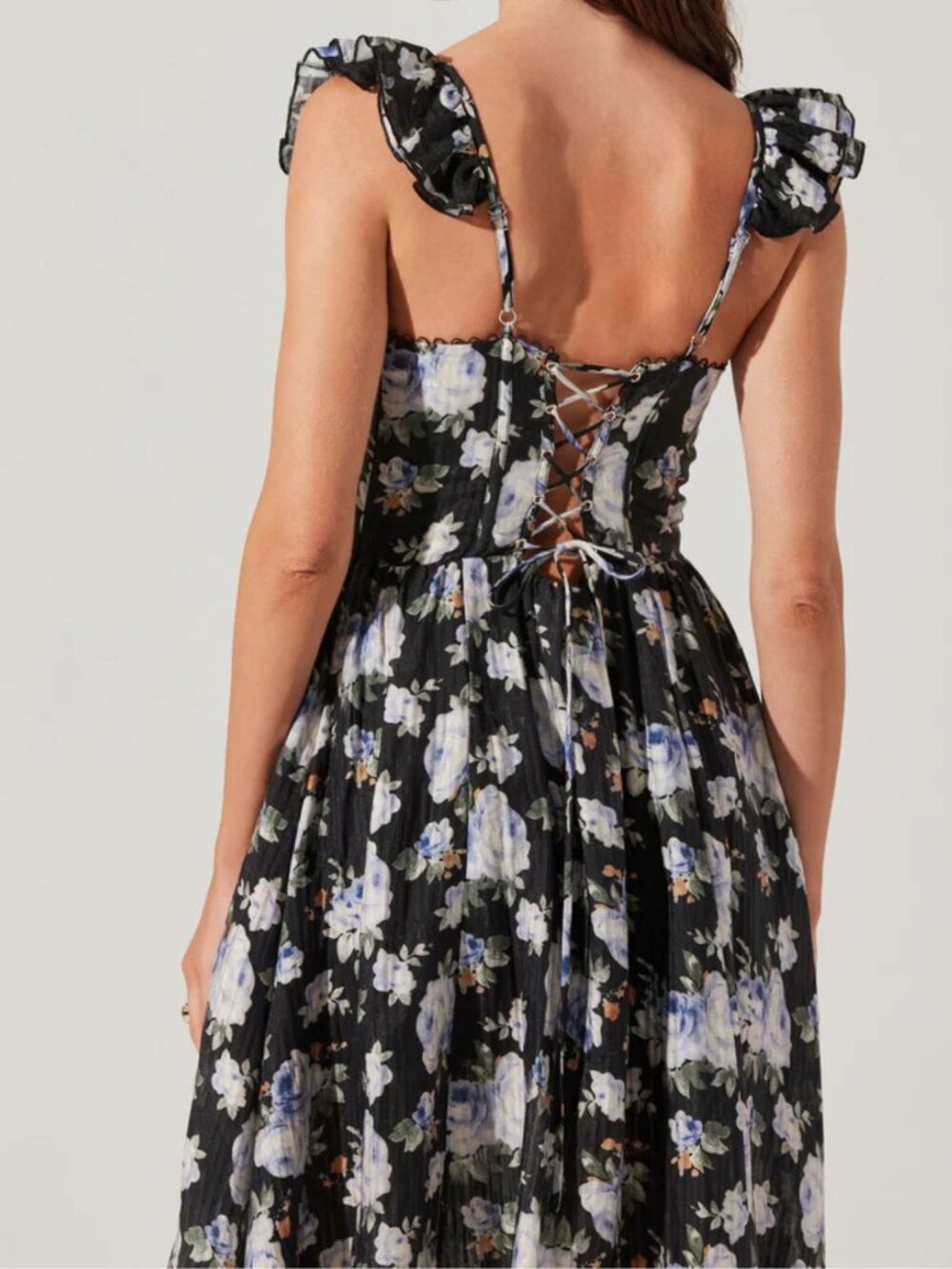 ASTR the Label Wedelia Black Blue Floral Bustier Midi Dress Small 8207 - Picture 4 of 14